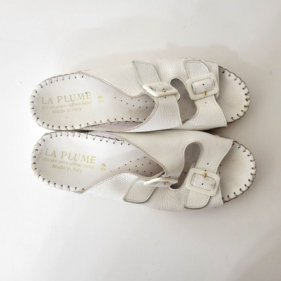 La Plume White Leather Slip On Sandals Made in Italy - Picture 5 of 7
